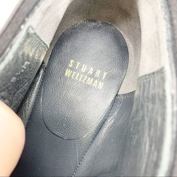 Stuart Weitzman Be Happy Black Suede Hidden Wedge Booties Criss-cross Elastic‎ - Picture 16 of 16